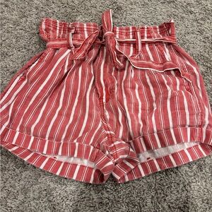 American Eagle Outfitters Red & White Striped Paperbag Shorts